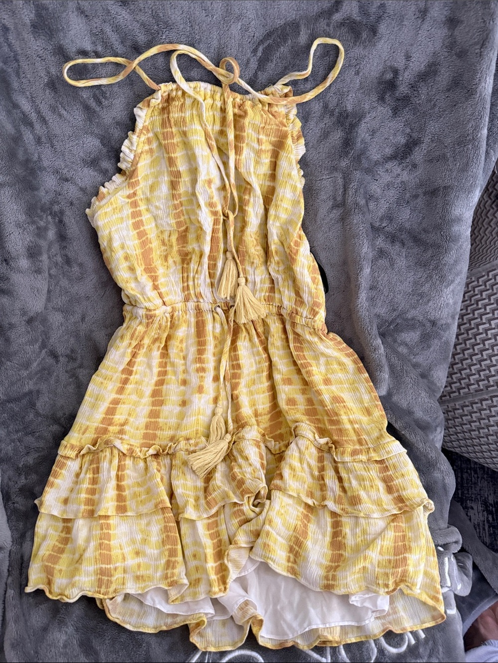 Yellow Tie-Dye Ruffle Halter Dress majorelle